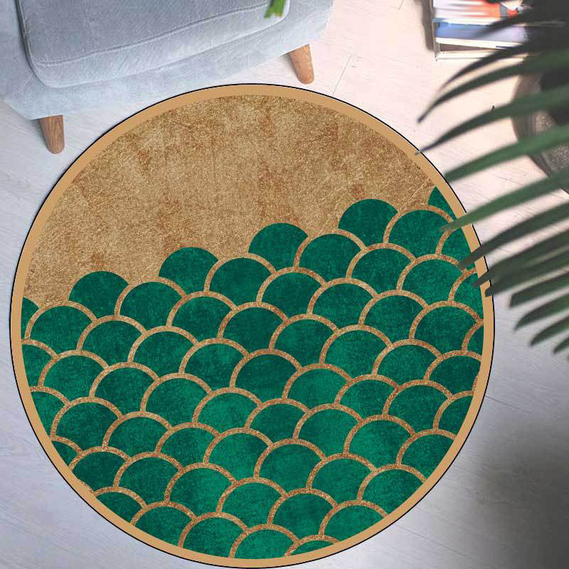 Modern Living Room Rug in Green Geometric Fish Scales Print Rug Polyester Non-Slip Area Rug Green Clearhalo 'Area Rug' 'Modern' 'Rugs' Rug' 1928337