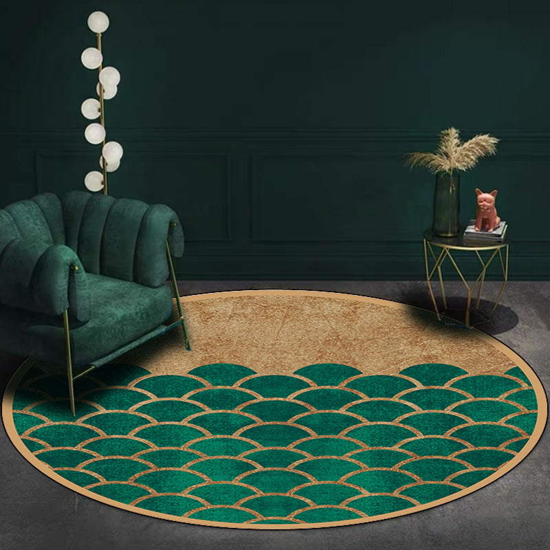 Modern Living Room Rug in Green Geometric Fish Scales Print Rug Polyester Non-Slip Area Rug Clearhalo 'Area Rug' 'Modern' 'Rugs' Rug' 1928338