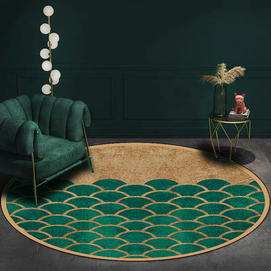 Modern Living Room Rug in Green Geometric Fish Scales Print Rug Polyester Non-Slip Area Rug Clearhalo 'Area Rug' 'Modern' 'Rugs' Rug' 1928338