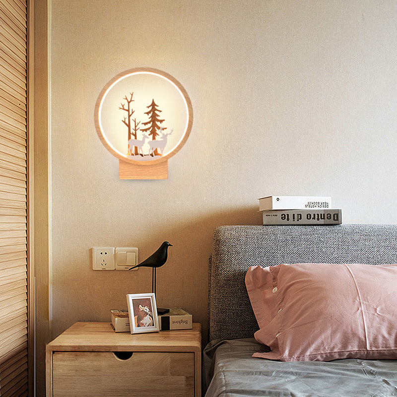 Acrylic Ring Wall Sconce with Forest Deer Child Bedroom Contemporary Wall Light Clearhalo 'Wall Lamps & Sconces' 'Wall Lights' Lighting' 192862