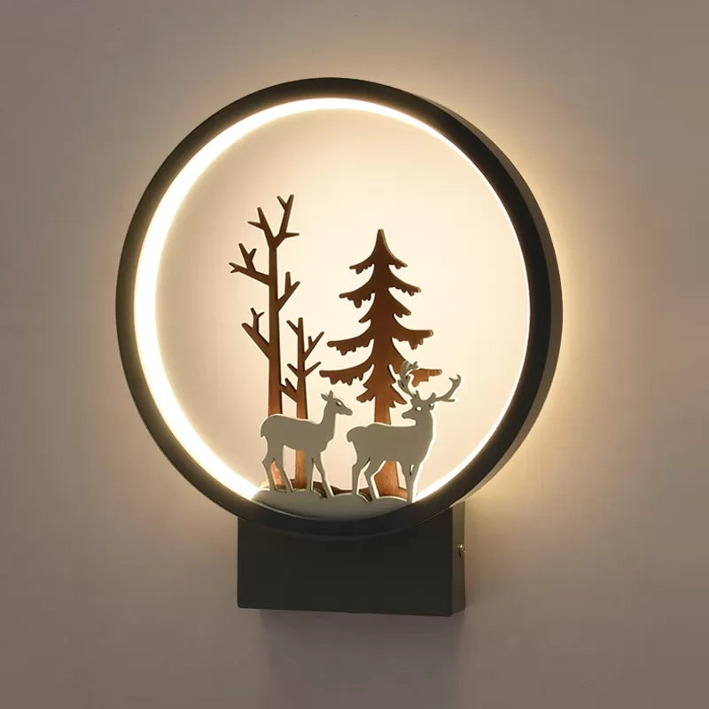 Acrylic Ring Wall Sconce with Forest Deer Child Bedroom Contemporary Wall Light Blue Warm Clearhalo 'Wall Lamps & Sconces' 'Wall Lights' Lighting' 192865