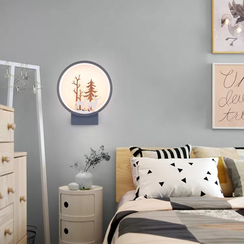 Acrylic Ring Wall Sconce with Forest Deer Child Bedroom Contemporary Wall Light Clearhalo 'Wall Lamps & Sconces' 'Wall Lights' Lighting' 192867