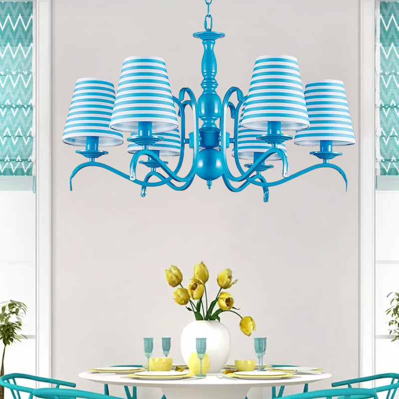 Six Lights Bucket Shade Chandelier Nautical Fabric Pendant Lamp in Blue for Living Room Clearhalo 'Ceiling Lights' 'Chandeliers' Lighting' options 192881