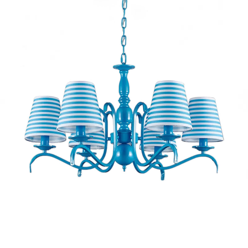 Six Lights Bucket Shade Chandelier Nautical Fabric Pendant Lamp in Blue for Living Room Clearhalo 'Ceiling Lights' 'Chandeliers' Lighting' options 192884