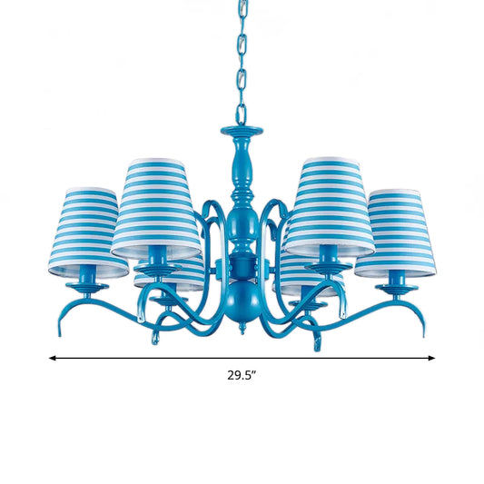 Six Lights Bucket Shade Chandelier Nautical Fabric Pendant Lamp in Blue for Living Room Clearhalo 'Ceiling Lights' 'Chandeliers' Lighting' options 192885
