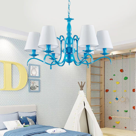 Six Lights Bucket Shade Chandelier Nautical Fabric Pendant Lamp in Blue for Living Room Clearhalo 'Ceiling Lights' 'Chandeliers' Lighting' options 192887