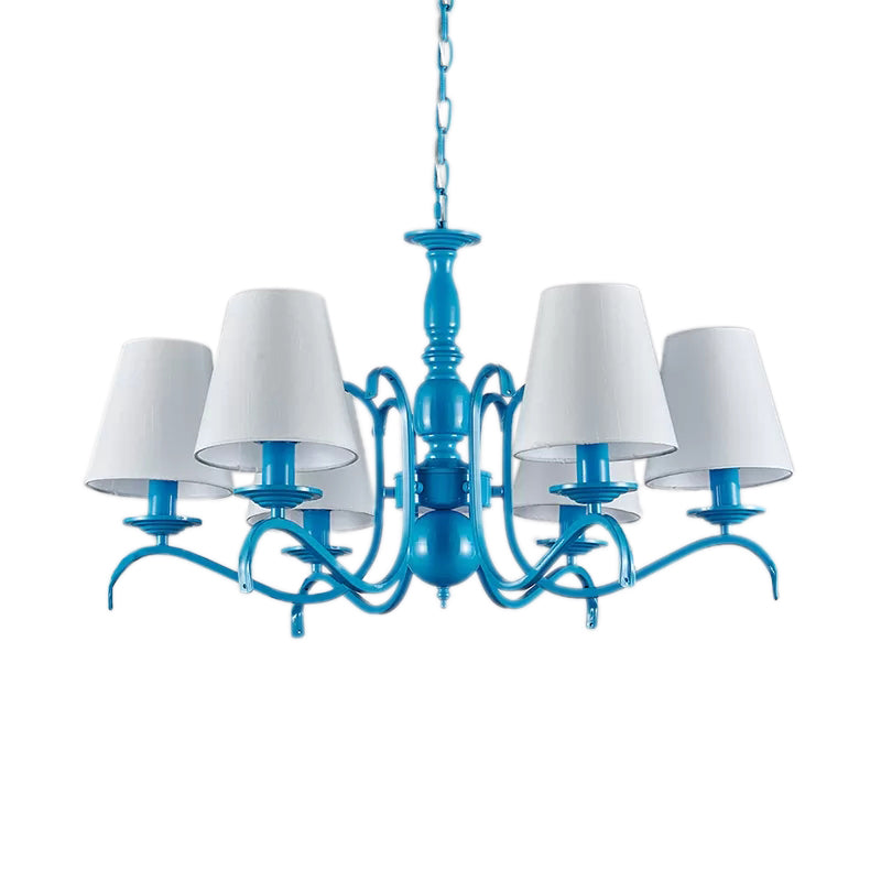 Six Lights Bucket Shade Chandelier Nautical Fabric Pendant Lamp in Blue for Living Room Clearhalo 'Ceiling Lights' 'Chandeliers' Lighting' options 192889