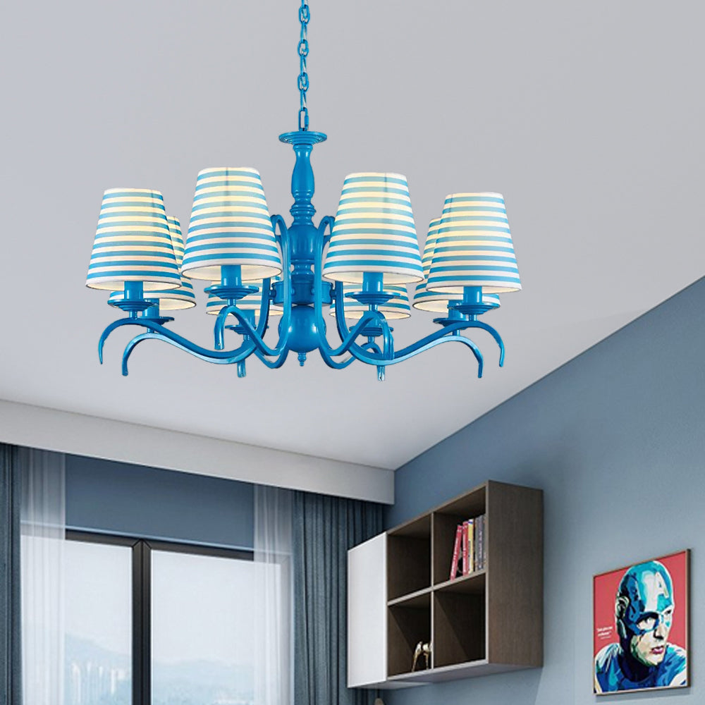 Tapered Shade Living Room Chandelier Metal 10 Heads Nautical Suspension Light in Blue Blue Clearhalo 'Ceiling Lights' 'Chandeliers' Lighting' options 192909_daa5a09a-4ce1-4680-ad93-db8cc45dc995