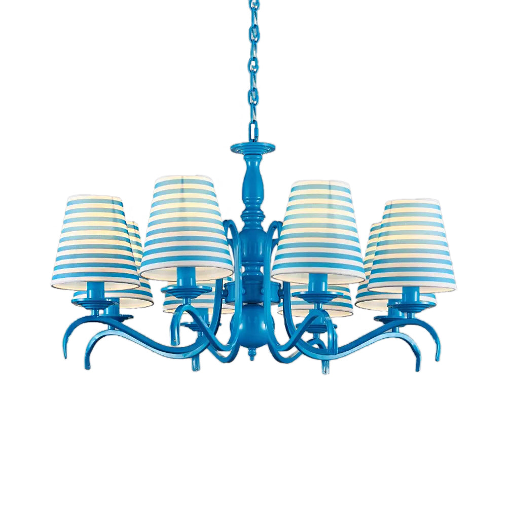 Tapered Shade Living Room Chandelier Metal 10 Heads Nautical Suspension Light in Blue Clearhalo 'Ceiling Lights' 'Chandeliers' Lighting' options 192911