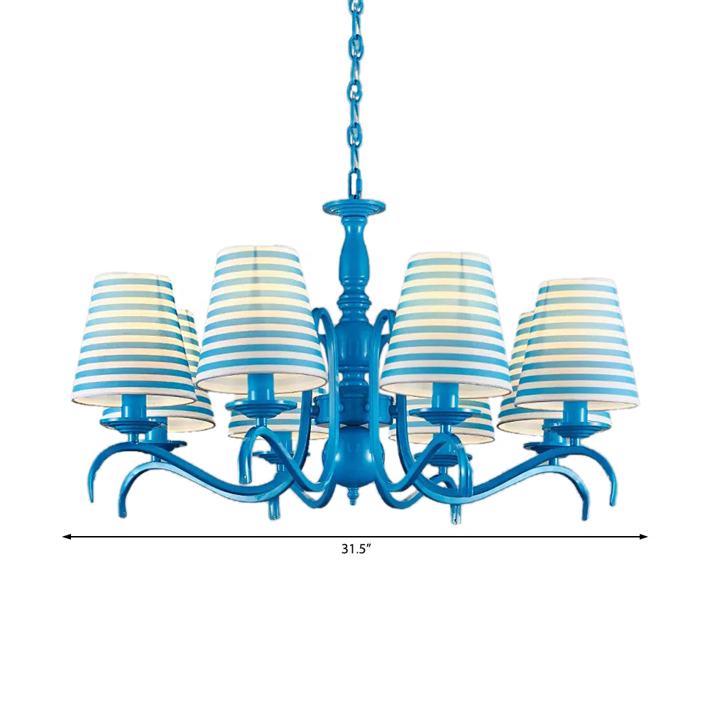 Tapered Shade Living Room Chandelier Metal 10 Heads Nautical Suspension Light in Blue Clearhalo 'Ceiling Lights' 'Chandeliers' Lighting' options 192912