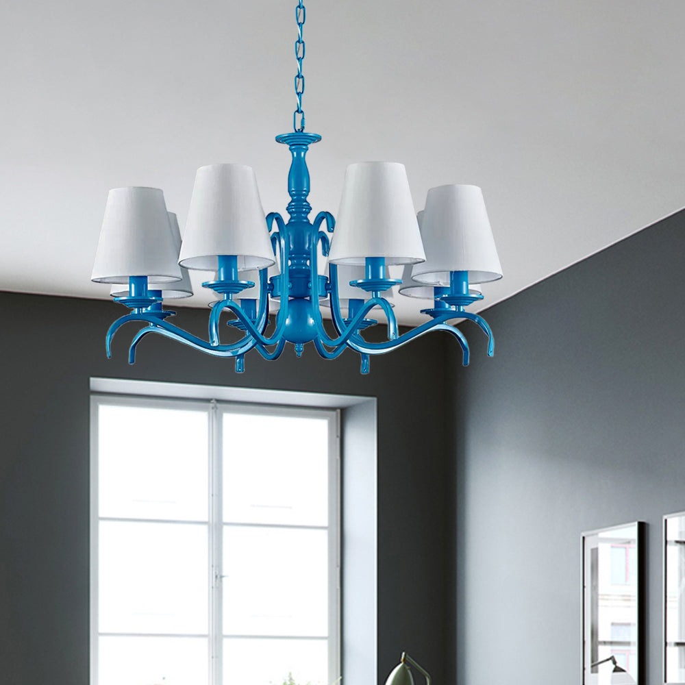 Tapered Shade Living Room Chandelier Metal 10 Heads Nautical Suspension Light in Blue Clearhalo 'Ceiling Lights' 'Chandeliers' Lighting' options 192913