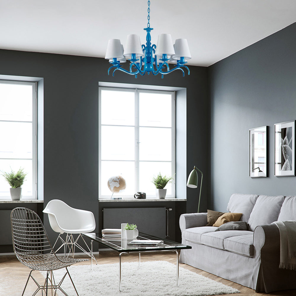 Tapered Shade Living Room Chandelier Metal 10 Heads Nautical Suspension Light in Blue Clearhalo 'Ceiling Lights' 'Chandeliers' Lighting' options 192914