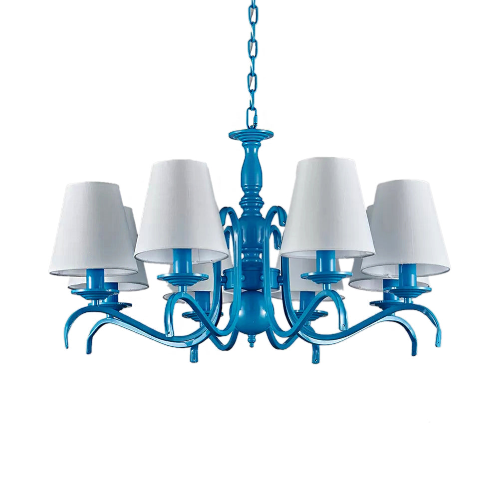 Tapered Shade Living Room Chandelier Metal 10 Heads Nautical Suspension Light in Blue Clearhalo 'Ceiling Lights' 'Chandeliers' Lighting' options 192915