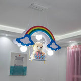 Wood Rainbow Chandelier 3 Lights Kids Multi-Color Pendant Light with Toy Bear for Child Bedroom Clearhalo 'Ceiling Lights' 'Pendant Lights' 'Pendants' Lighting' 192924