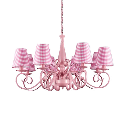 Pink Tapered Shade Chandelier 8 Heads Metal Pendant Lamp for Hotel Restaurant Clearhalo 'Ceiling Lights' 'Chandeliers' Lighting' options 192944