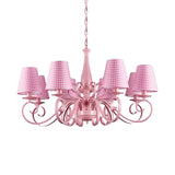 Pink Tapered Shade Chandelier 8 Heads Metal Pendant Lamp for Hotel Restaurant Clearhalo 'Ceiling Lights' 'Chandeliers' Lighting' options 192944