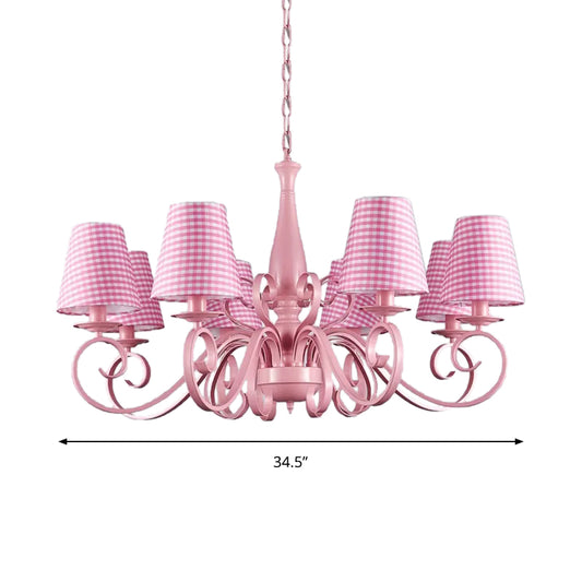 Pink Tapered Shade Chandelier 8 Heads Metal Pendant Lamp for Hotel Restaurant Clearhalo 'Ceiling Lights' 'Chandeliers' Lighting' options 192945