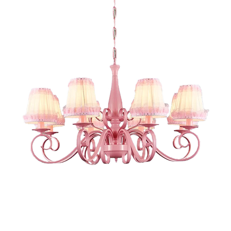 Pink Tapered Shade Chandelier 8 Heads Metal Pendant Lamp for Hotel Restaurant Clearhalo 'Ceiling Lights' 'Chandeliers' Lighting' options 192948