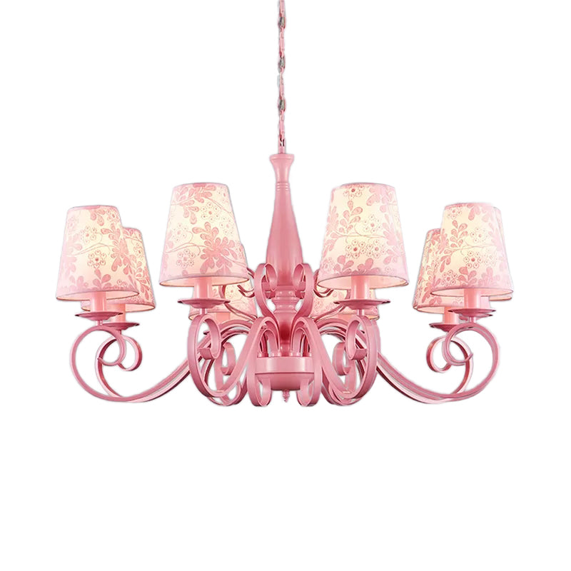 Pink Tapered Shade Chandelier 8 Heads Metal Pendant Lamp for Hotel Restaurant Clearhalo 'Ceiling Lights' 'Chandeliers' Lighting' options 192951