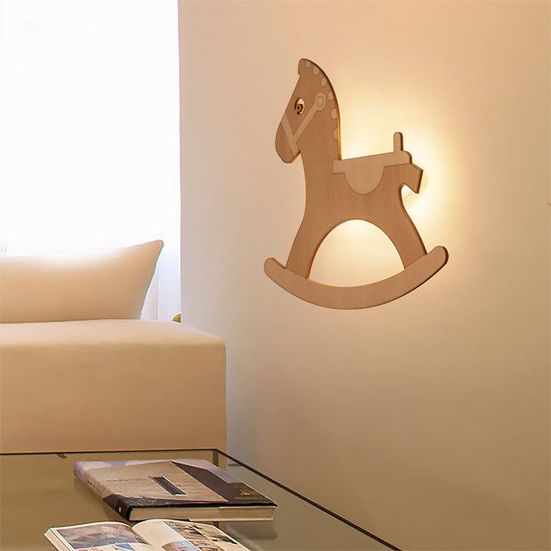 Rocking Horse Living Room Sconce Light Wooden Kids Creative LED Wall Lamp in Beige Clearhalo 'Wall Lamps & Sconces' 'Wall Lights' Lighting' 192953