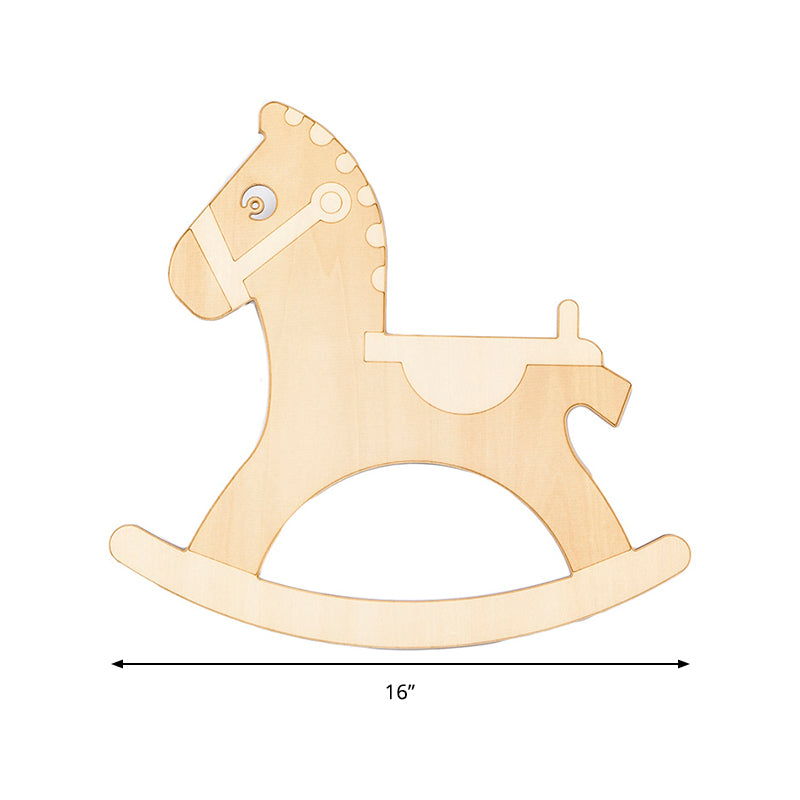 Rocking Horse Living Room Sconce Light Wooden Kids Creative LED Wall Lamp in Beige Clearhalo 'Wall Lamps & Sconces' 'Wall Lights' Lighting' 192955