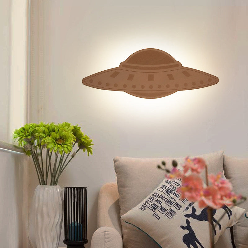 Wood Spaceship UFO Sconce Light Creative Cool Wall Light in Beige for Dining Room Restaurant Beige Clearhalo 'Wall Lamps & Sconces' 'Wall Lights' Lighting' 192957