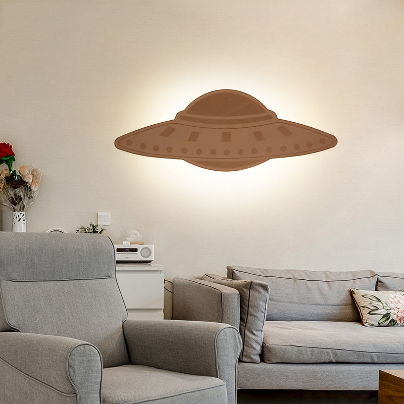 Wood Spaceship UFO Sconce Light Creative Cool Wall Light in Beige for Dining Room Restaurant Clearhalo 'Wall Lamps & Sconces' 'Wall Lights' Lighting' 192959