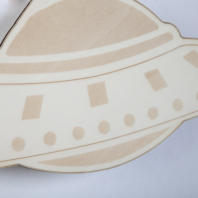 Wood Spaceship UFO Sconce Light Creative Cool Wall Light in Beige for Dining Room Restaurant Clearhalo 'Wall Lamps & Sconces' 'Wall Lights' Lighting' 192962