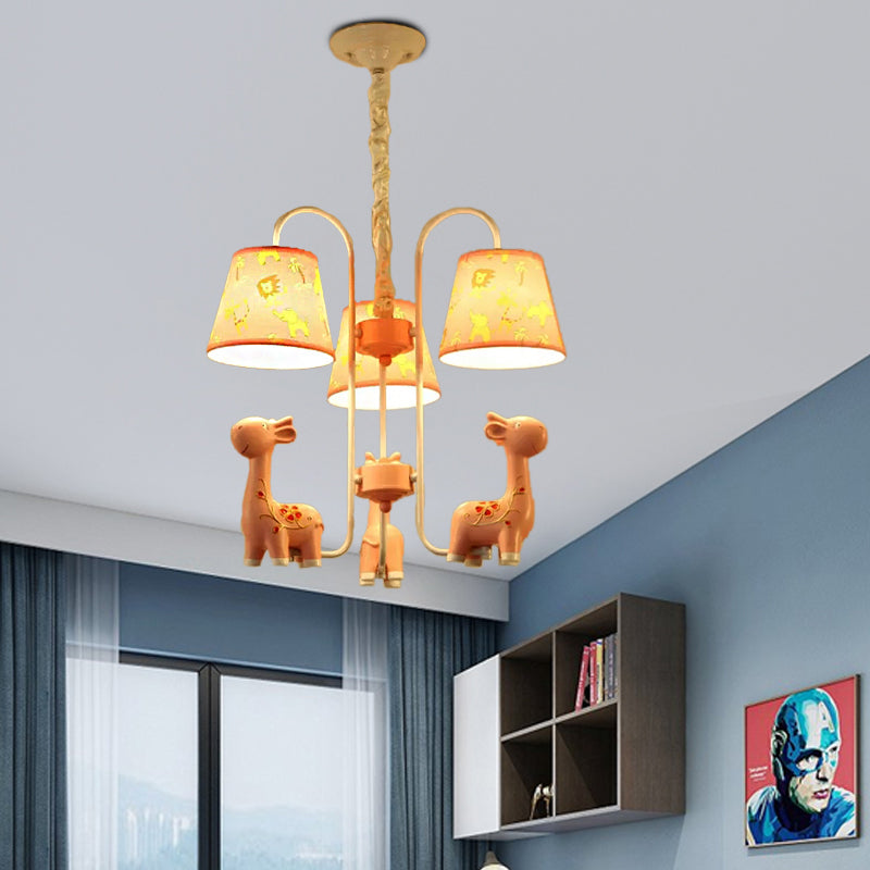 Animal Giraffe Chandelier Light with Fabric Shade Metal 3 Heads Hanging Light for Kindergarten Clearhalo 'Ceiling Lights' 'Chandeliers' Lighting' options 192968