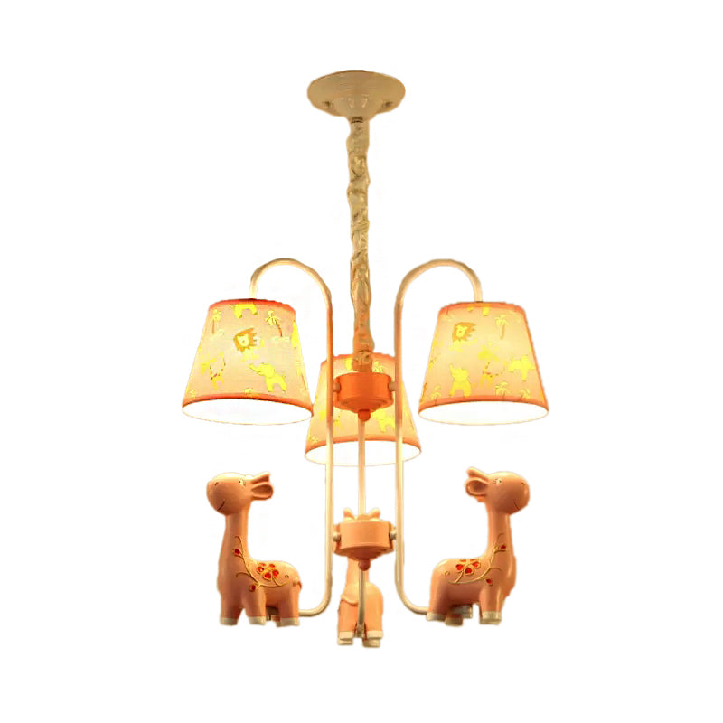 Animal Giraffe Chandelier Light with Fabric Shade Metal 3 Heads Hanging Light for Kindergarten Clearhalo 'Ceiling Lights' 'Chandeliers' Lighting' options 192970