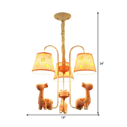 Animal Giraffe Chandelier Light with Fabric Shade Metal 3 Heads Hanging Light for Kindergarten Clearhalo 'Ceiling Lights' 'Chandeliers' Lighting' options 192971