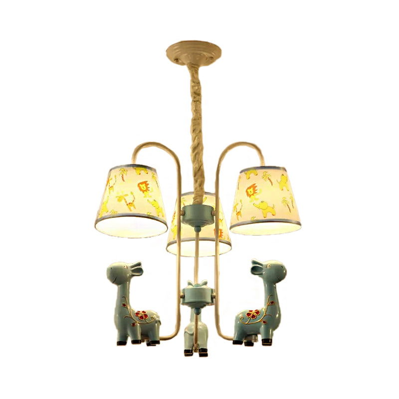 Animal Giraffe Chandelier Light with Fabric Shade Metal 3 Heads Hanging Light for Kindergarten Clearhalo 'Ceiling Lights' 'Chandeliers' Lighting' options 192974