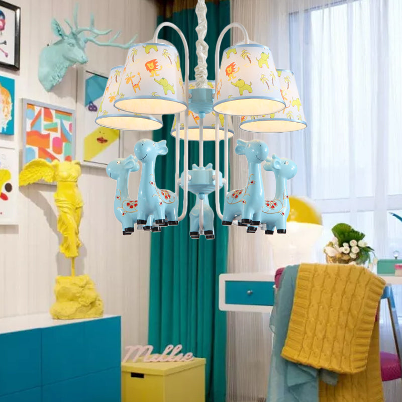 Cartoon Candy Colored Chandelier Giraffe Five Heads Resin Hanging Light for Study Room Clearhalo 'Ceiling Lights' 'Chandeliers' Lighting' options 192985