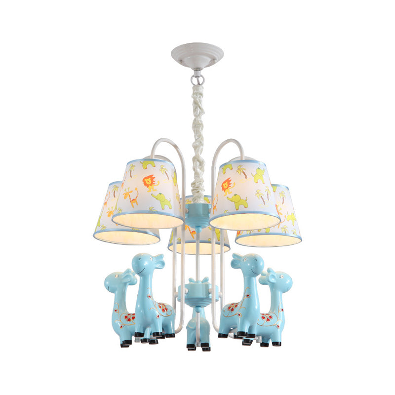 Cartoon Candy Colored Chandelier Giraffe Five Heads Resin Hanging Light for Study Room Clearhalo 'Ceiling Lights' 'Chandeliers' Lighting' options 192987