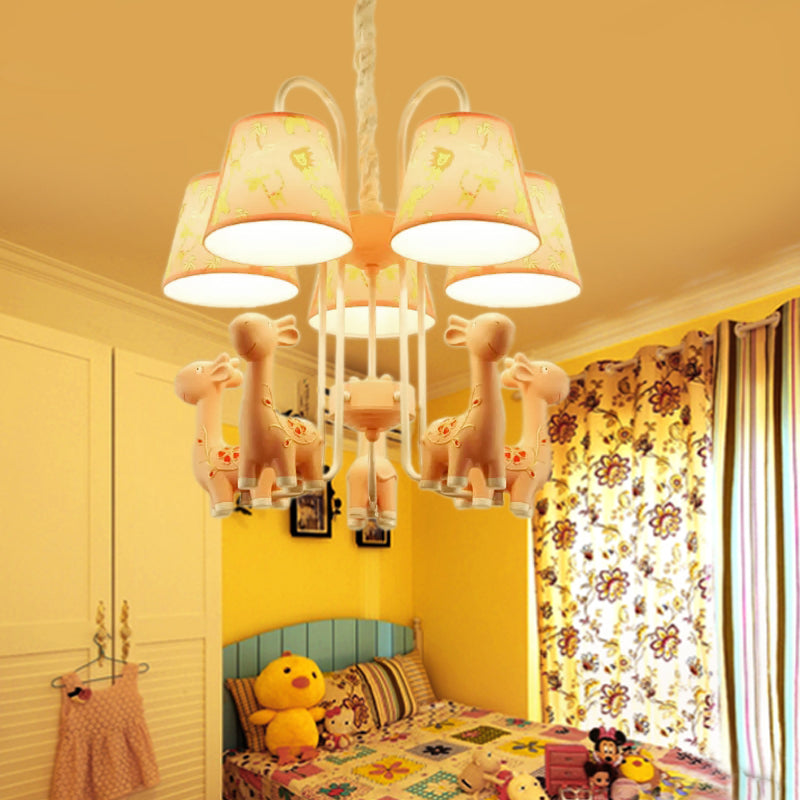 Cartoon Candy Colored Chandelier Giraffe Five Heads Resin Hanging Light for Study Room Clearhalo 'Ceiling Lights' 'Chandeliers' Lighting' options 192989