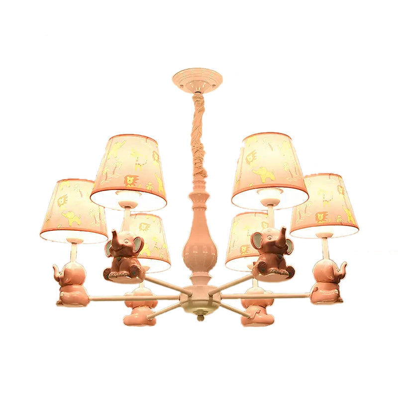 Tapered Shade Chandelier with Sitting Elephant Animal Metal Pendant Light in Pink for Game Room Clearhalo 'Ceiling Lights' 'Chandeliers' Lighting' options 193025