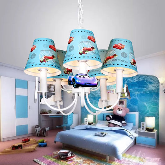 Metal Car Hanging Light Five Lights Modern Style Chandelier in Blue for Boys Bedroom Clearhalo 'Ceiling Lights' 'Chandeliers' Lighting' options 193035