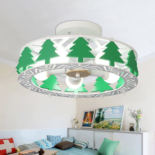 Green Pine Tree Semi Ceiling Mount Light 5 Heads Cartoon Metal Ceiling Lamp for Hotel Green Clearhalo 'Ceiling Lights' 'Close To Ceiling Lights' 'Close to ceiling' 'Semi-flushmount' Lighting' 193118