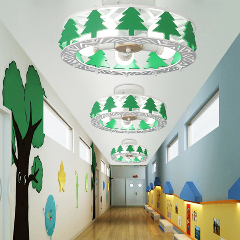 Green Pine Tree Semi Ceiling Mount Light 5 Heads Cartoon Metal Ceiling Lamp for Hotel Clearhalo 'Ceiling Lights' 'Close To Ceiling Lights' 'Close to ceiling' 'Semi-flushmount' Lighting' 193120