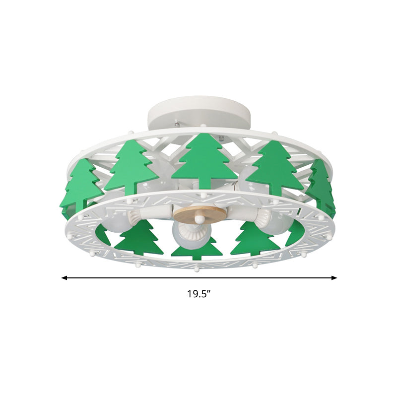 Green Pine Tree Semi Ceiling Mount Light 5 Heads Cartoon Metal Ceiling Lamp for Hotel Clearhalo 'Ceiling Lights' 'Close To Ceiling Lights' 'Close to ceiling' 'Semi-flushmount' Lighting' 193122