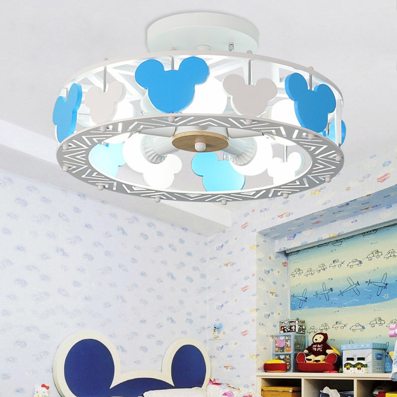 Kids Blue Semi Flushmount Light Round 5 Lights Metal Ceiling Light with Mouse for Boys Bedroom Blue Clearhalo 'Ceiling Lights' 'Close To Ceiling Lights' 'Close to ceiling' 'Semi-flushmount' Lighting' 193124