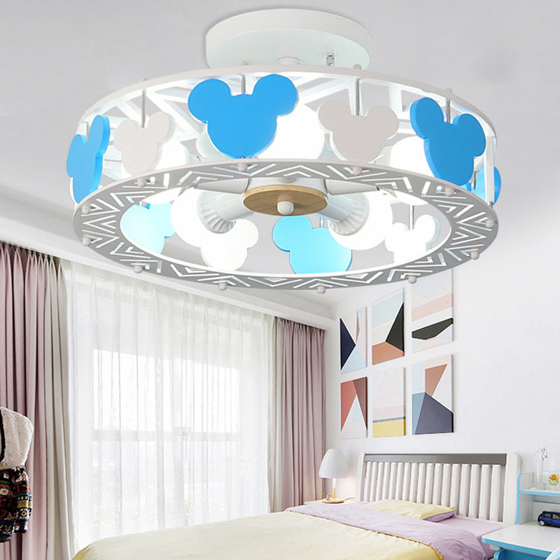 Kids Blue Semi Flushmount Light Round 5 Lights Metal Ceiling Light with Mouse for Boys Bedroom Clearhalo 'Ceiling Lights' 'Close To Ceiling Lights' 'Close to ceiling' 'Semi-flushmount' Lighting' 193125