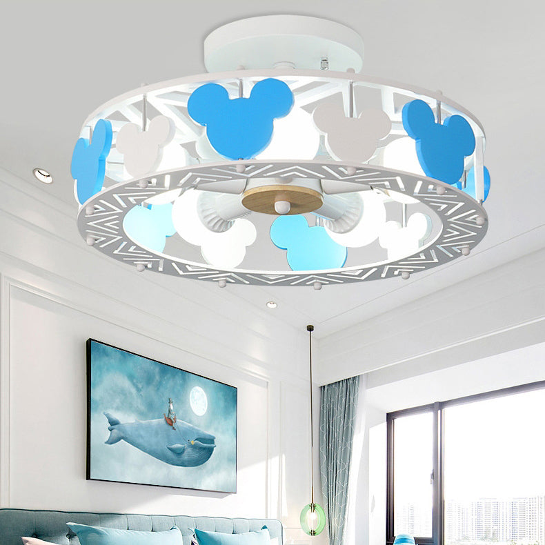 Kids Blue Semi Flushmount Light Round 5 Lights Metal Ceiling Light with Mouse for Boys Bedroom Clearhalo 'Ceiling Lights' 'Close To Ceiling Lights' 'Close to ceiling' 'Semi-flushmount' Lighting' 193126