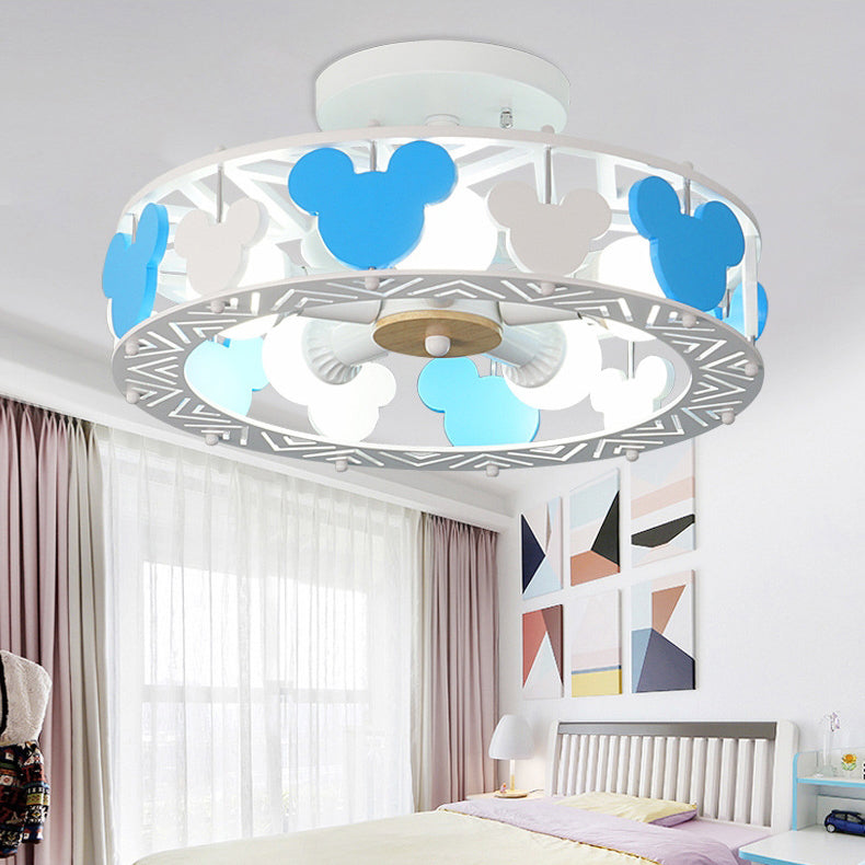 Kids Blue Semi Flushmount Light Round 5 Lights Metal Ceiling Light with Mouse for Boys Bedroom Clearhalo 'Ceiling Lights' 'Close To Ceiling Lights' 'Close to ceiling' 'Semi-flushmount' Lighting' 193127