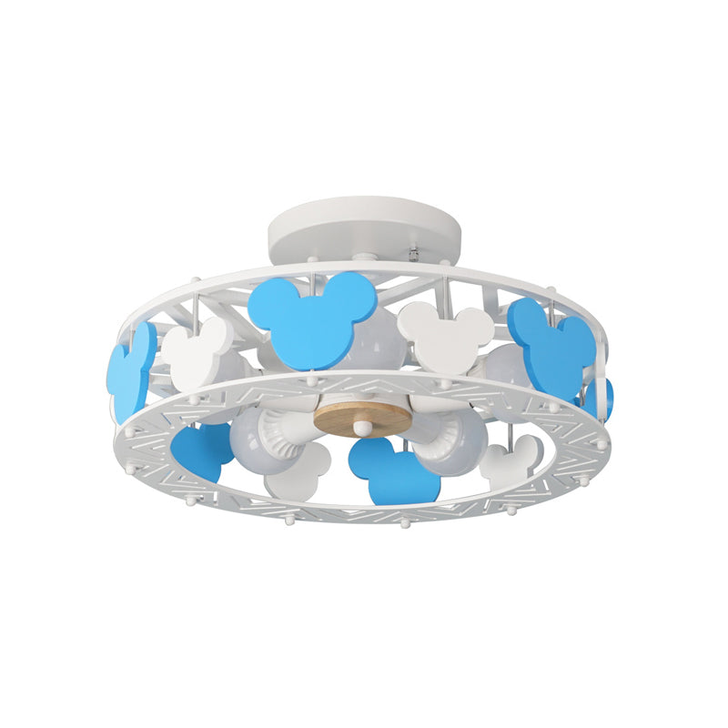 Kids Blue Semi Flushmount Light Round 5 Lights Metal Ceiling Light with Mouse for Boys Bedroom Clearhalo 'Ceiling Lights' 'Close To Ceiling Lights' 'Close to ceiling' 'Semi-flushmount' Lighting' 193128