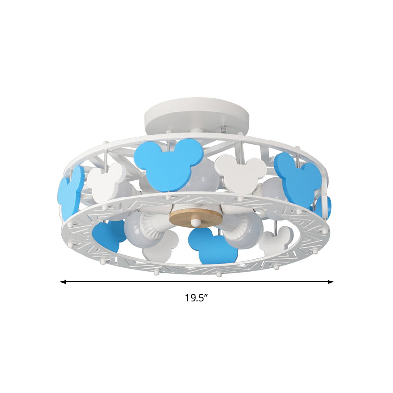 Kids Blue Semi Flushmount Light Round 5 Lights Metal Ceiling Light with Mouse for Boys Bedroom Clearhalo 'Ceiling Lights' 'Close To Ceiling Lights' 'Close to ceiling' 'Semi-flushmount' Lighting' 193129