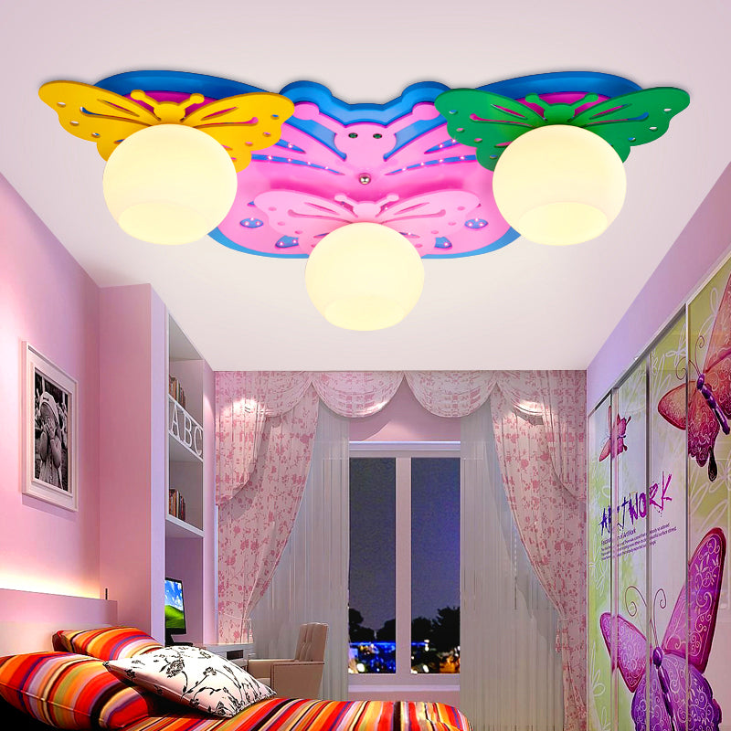 Lovely Butterfly Flush Ceiling Light Metal 3 Lights Pink Ceiling Fixture for Girls Bedroom Clearhalo 'Ceiling Lights' 'Close To Ceiling Lights' 'Close to ceiling' 'Flush mount' Lighting' 193132