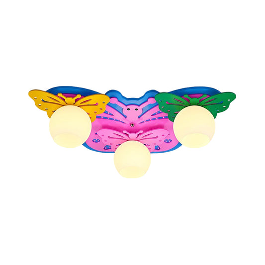 Lovely Butterfly Flush Ceiling Light Metal 3 Lights Pink Ceiling Fixture for Girls Bedroom Clearhalo 'Ceiling Lights' 'Close To Ceiling Lights' 'Close to ceiling' 'Flush mount' Lighting' 193134