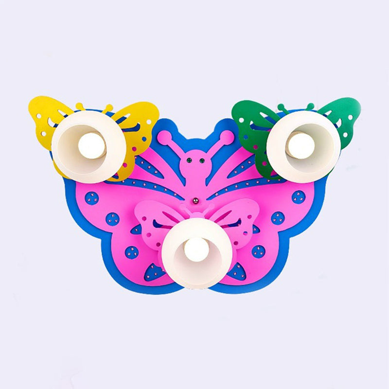 Lovely Butterfly Flush Ceiling Light Metal 3 Lights Pink Ceiling Fixture for Girls Bedroom Clearhalo 'Ceiling Lights' 'Close To Ceiling Lights' 'Close to ceiling' 'Flush mount' Lighting' 193136