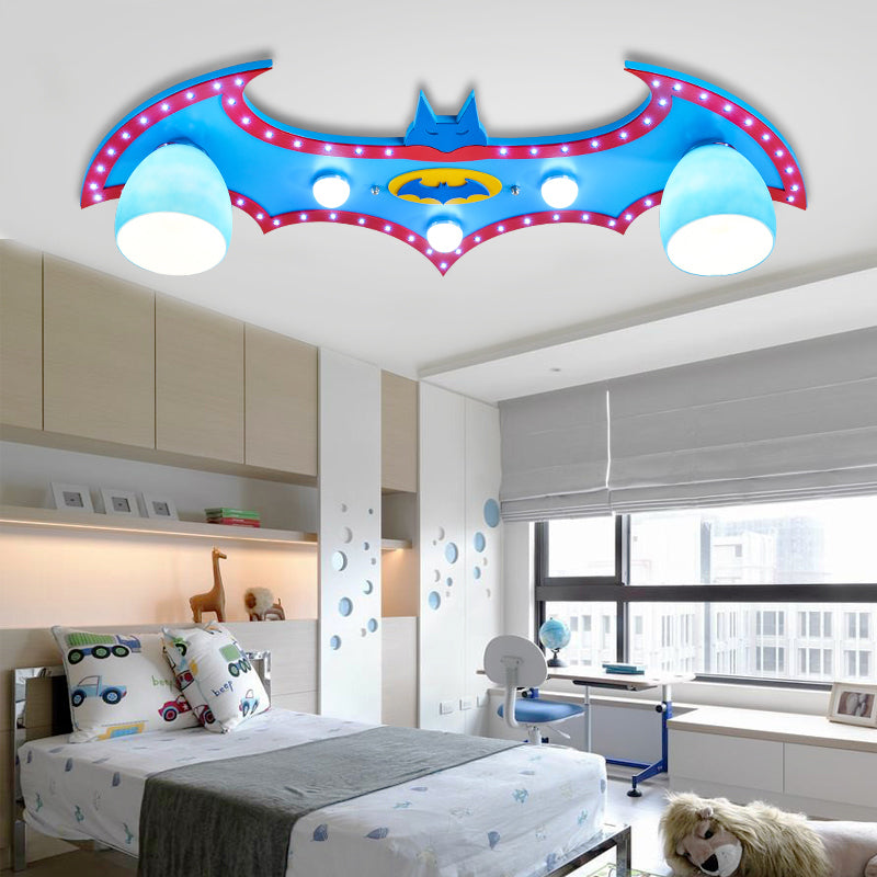 Cartoon Bat Flush Mount Light Wood Blue Finish Ceiling Lamp for Boys Bedroom Blue Clearhalo 'Ceiling Lights' 'Close To Ceiling Lights' 'Close to ceiling' 'Flush mount' Lighting' 193181